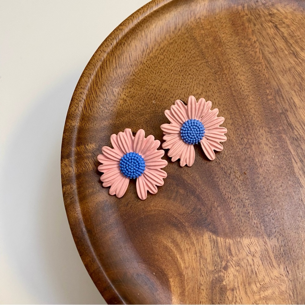 4/$15 Pink Blue Dandelion Flower Earrings